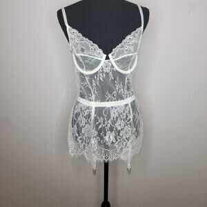 Womens Negliee Lingerie White Lace Garter Adjustable‎ Wedding Nite Underwire L